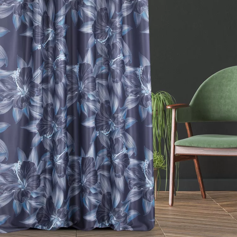 Tkanina zasłonowa zaciemniająca typu dimout, z nadrukiem kwiatowym Eurofirany