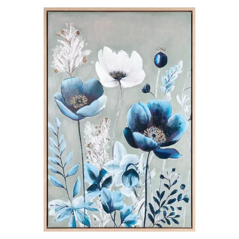 Obraz niebiesko, biały nadruk na płótnie w kwiaty 60x90 cm Eurofirany