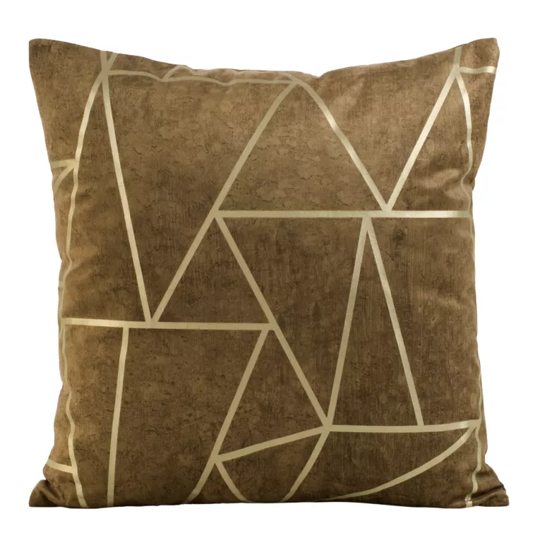 Poszewka na poduszkę 45x45 cm welwetowa z złotym nadrukiem geometrycznym brązowa BLINK 29 Eurofirany