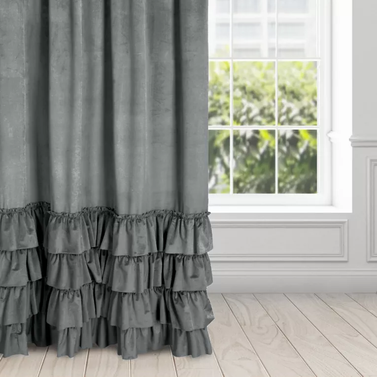 Zasłona stalowa z welwetu zdobiona falbanami 140x250 taśma CHARLOTTE 1 Eurofirany