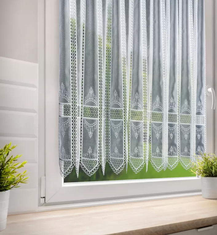 Tkanina firanowa zazdrostka z haftem i ażurem Eurofirany