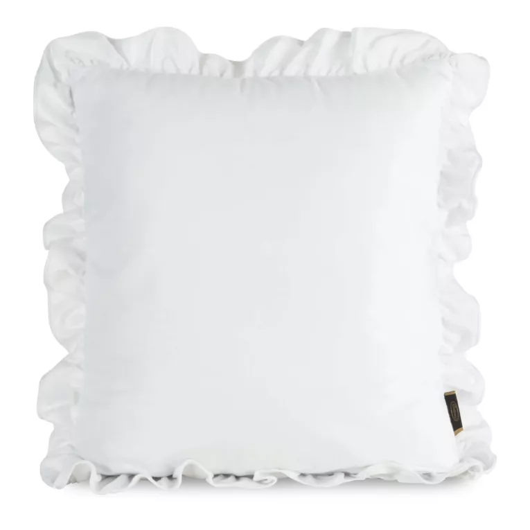 Poszewka na poduszkę 45x45 cm z aksamitnego welwetu zdobiona na brzegach falbanami biała BRENDA EUROFIRANY PREMIUM