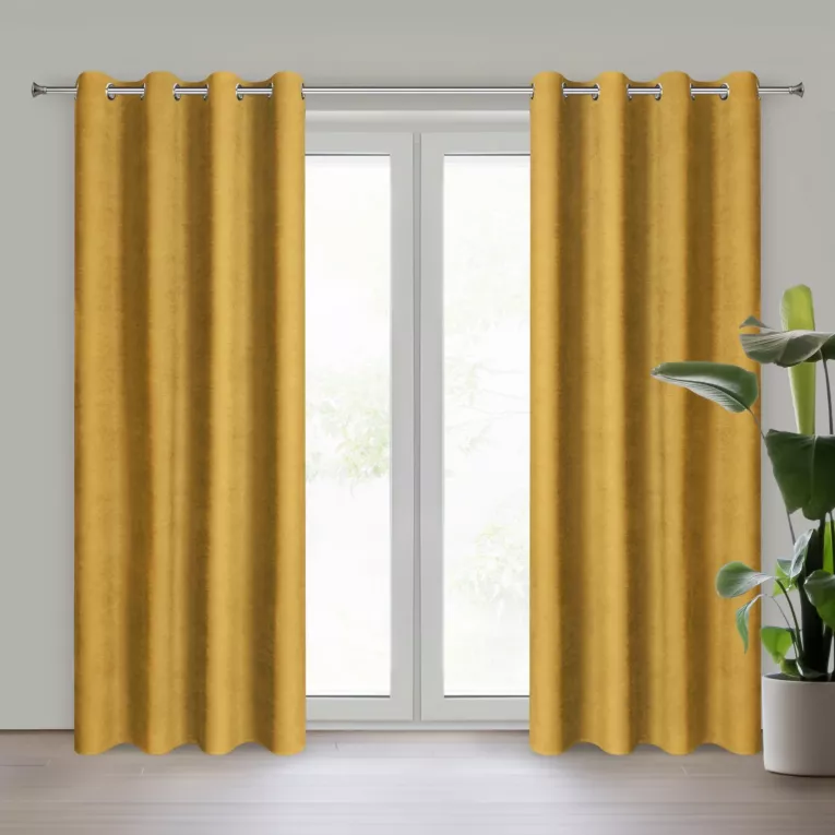 Zasłona musztardowa z tkaniny welurowej 160x180 cm przelotka - Dora Eurofirany
