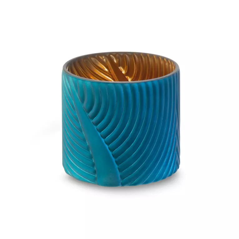 Świecznik dwukolorowy z dekoracyjnego szkła NADIA  z wytłaczanym wzorem