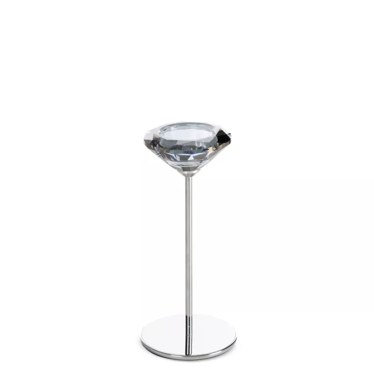 Świecznik dekoracyjny srebrno, grafitowy o szklanej diamentowej formie średnica 8x18 cm ANIKA Eurofirany
