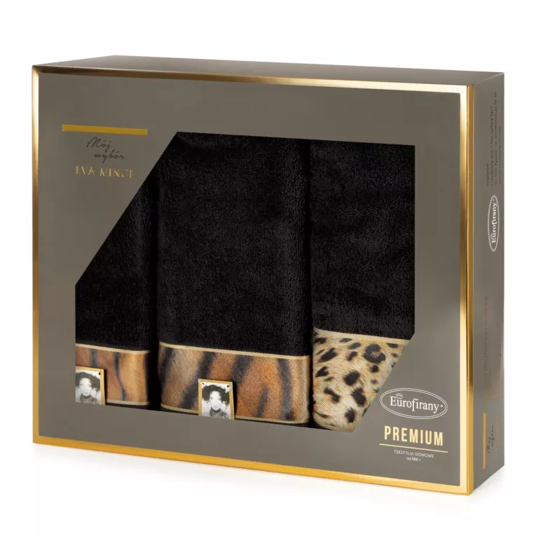 Zestaw ręczników bawełnianych 3 szt kolor czarny, beżowy  500 g/m2 Eva Minge Eurofirany