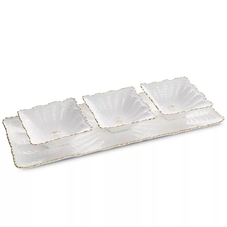 Komplet ceramiczny GAIA patera z trzema miseczkami Eurofirany