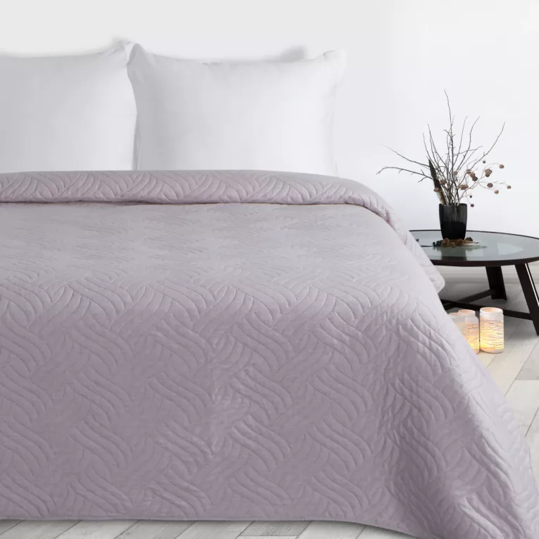 Narzuta imitująca len różowa 170x210 cm pikowana metodą hot press w geometryczny wzór  LEN Design 91 Eurofirany