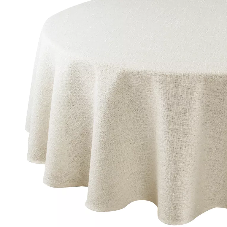 Obrus okrągły kremowy średnica 150 cm INES 12 z przetykaną błyszczącą nicią