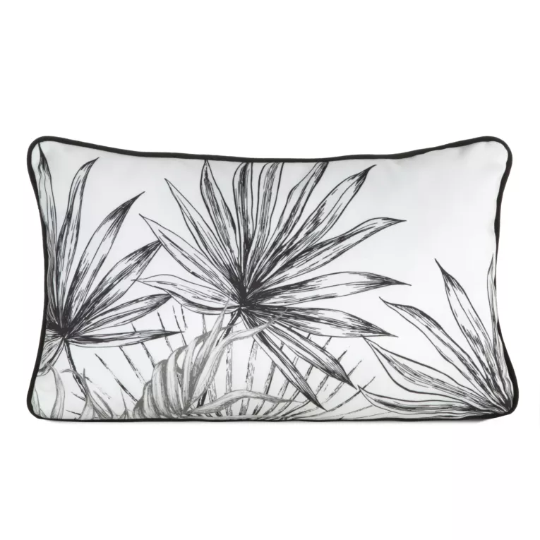 Poduszka dwustronna 45 x 30 cm welwetowa biało, czarna z motywem roślinnym z wypustką na brzegach PALOMA EUROFIRANY PREMIUM