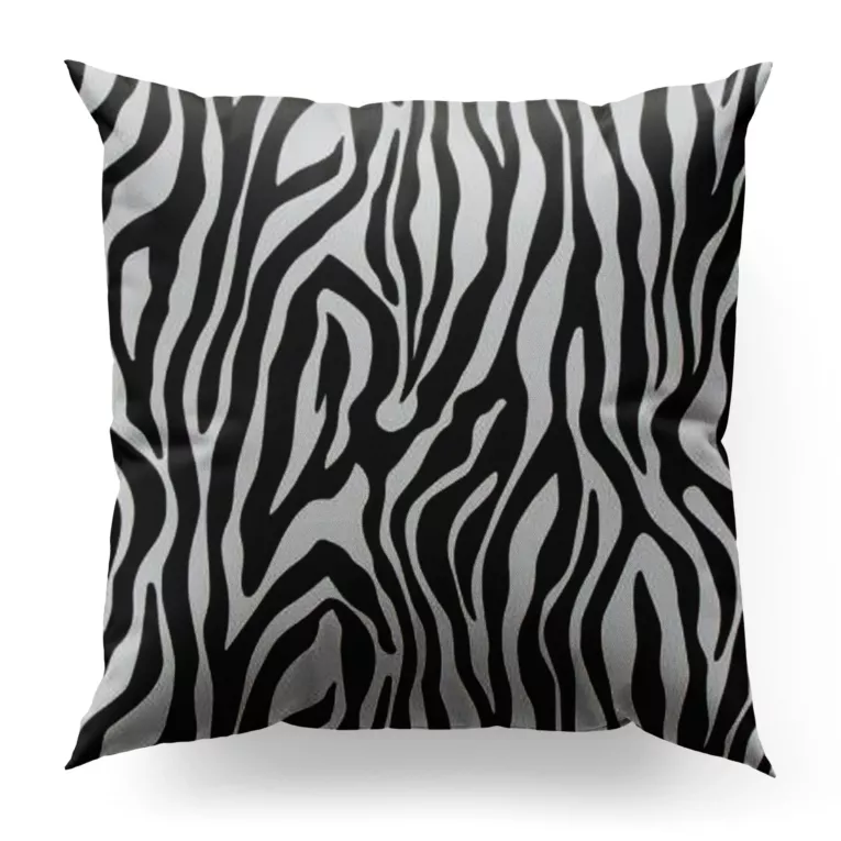 Poszewka szyta biało czarna z miękkiej tkaniny z nadrukiem, wzór w zebrę