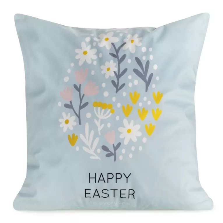 Poszewka na poduszkę 45x45 cm z weluru zdobiona nadrukiem drobnych kwiatuszków niebiesko, żółta WIOSNA 11 Eurofirany