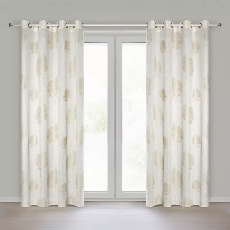 Zasłona naturalna o naturalnym splocie zdobiona wypukłym nadrukiem  140x250 cm złote przelotki - SALINA Eurofirany