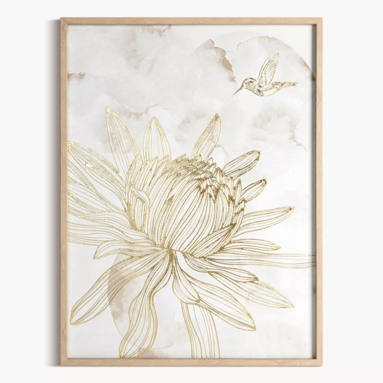 Obraz nadruk na płótnie z motywem złotych kwiatów Eurofirany