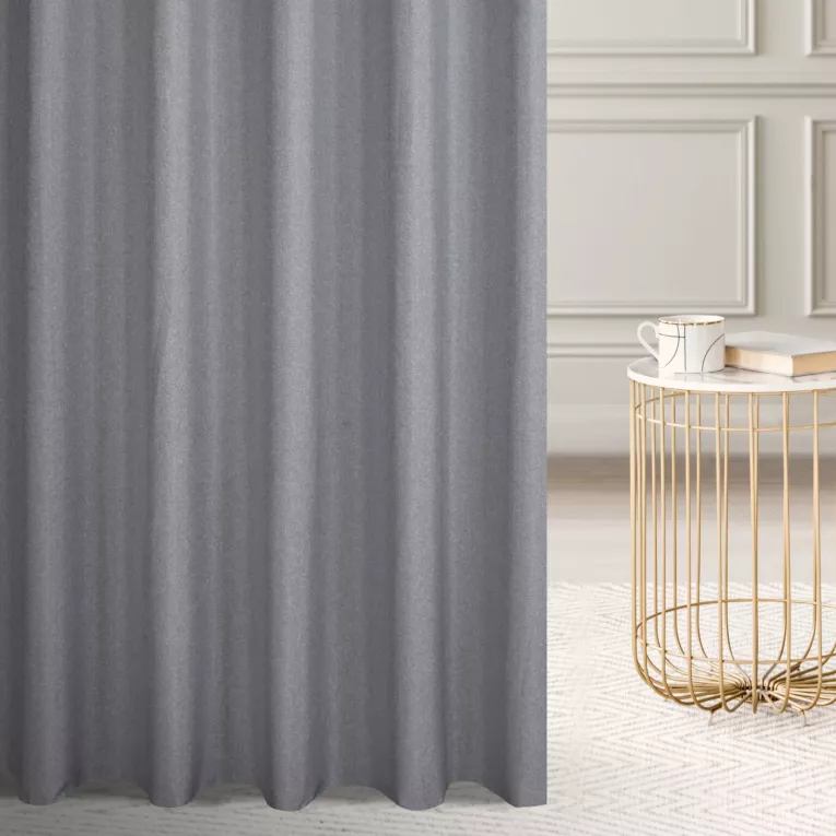 Firana szyta na taśmie 8 cm popielata z półmatowej etaminy z efektem melanżu, wykończona obciążnikiem