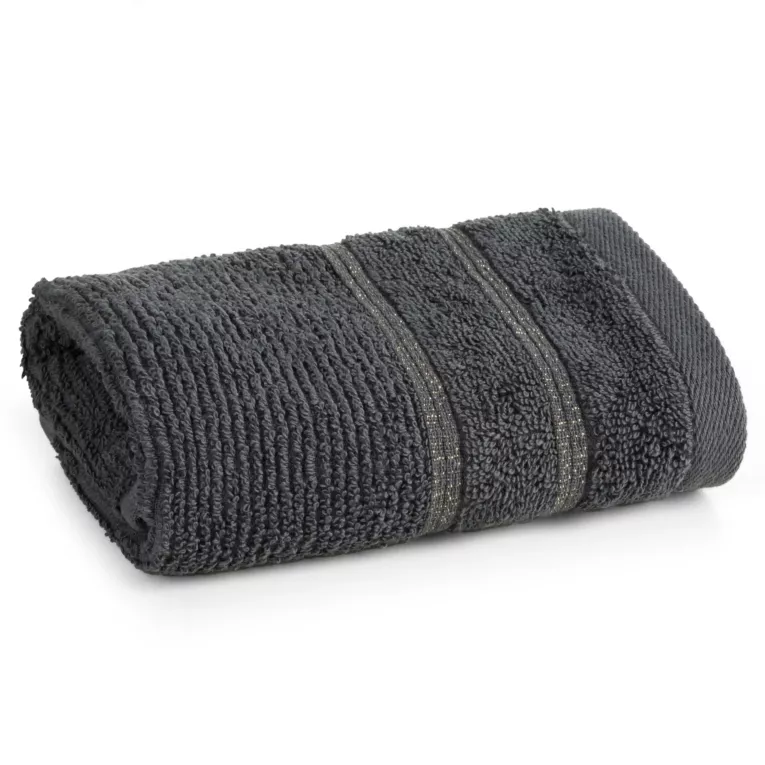 Ręcznik do rąk 30x50 cm bawełniany kolor stalowy w błyszczące paseczki AMIRA Eurofirany