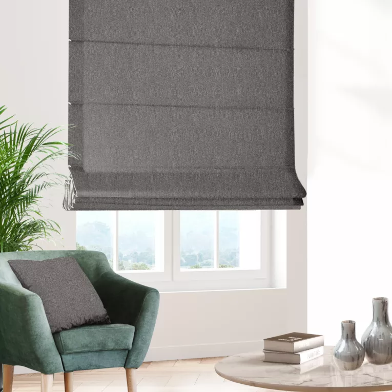 Roleta rzymska stalowo szara z miękkiej tkaniny z efektem melanżu