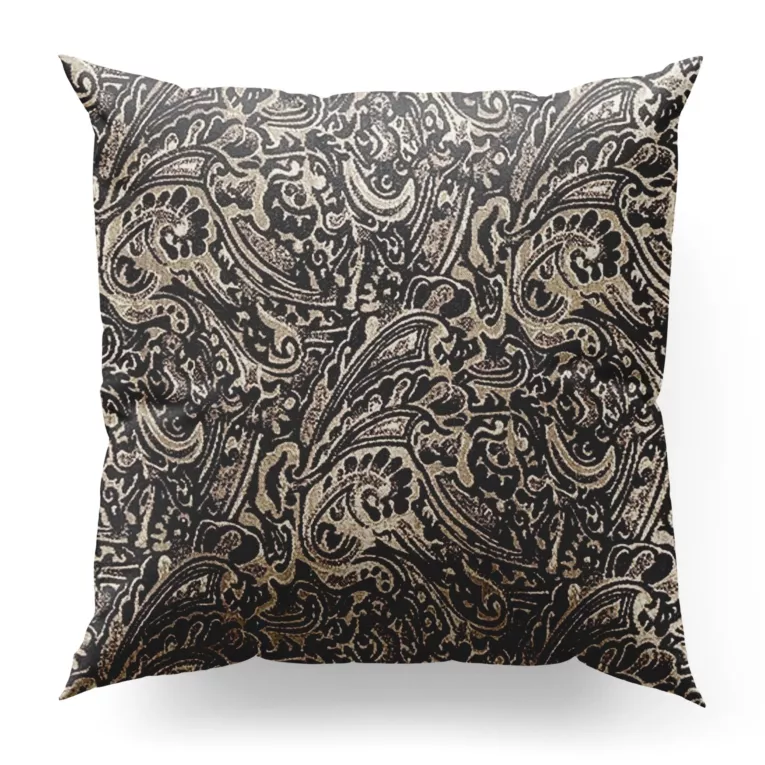 Poszewka szyta brązowo beżowa z miękkiej tkaniny szenilowej z ornamentowym wzorem