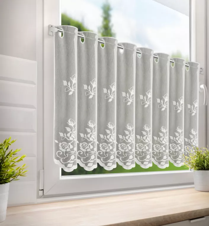 Tkanina firanowa zazdrostka zdobiona haftem roślinnym Eurofirany