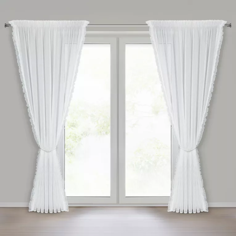 Firana biała z siateczki zdobiona na brzegach subtelną falbanką 140x270 cm taśma AGNESS Eurofirany