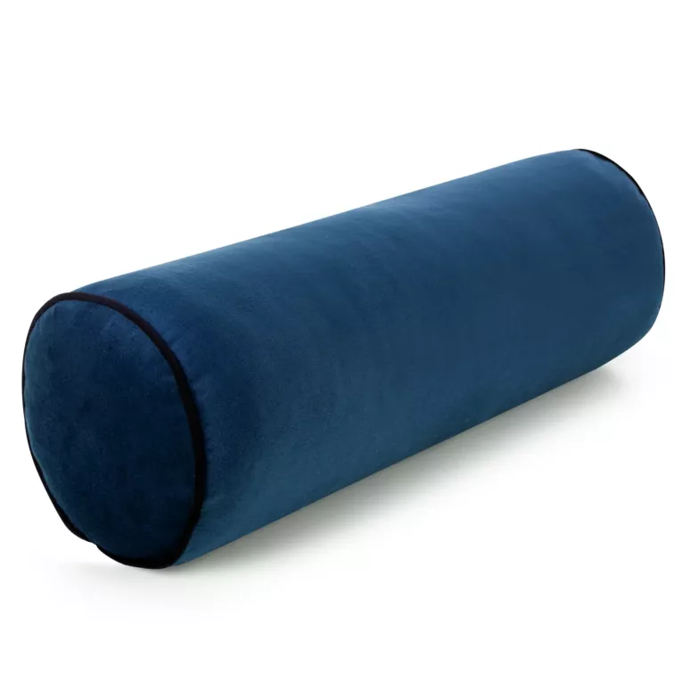 Poduszka dekoracyjna wałek 45 x 15 cm welwetowa granatowa zdobiony kontrastującą lamówką GAJA Eurofirany