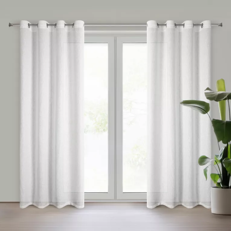 Zasłona biało, srebrzysta z dodatkiem błyszczącej nici 140x250 cm przelotka ESSI Eurofirany