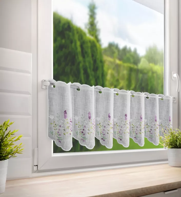 Tkanina firanowa zazdrostka zdobiona haftem polnych kwiatów Eurofirany