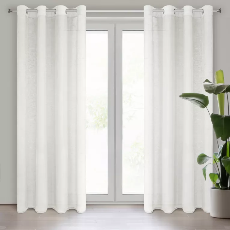 Firana kremowa o strukturze drobnego deszczyku wzór poziomy 140x250 cm przelotka REBECCA Eurofirany