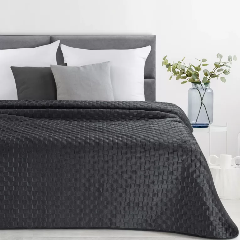 Narzuta welwetowa czarna 220x240 cm pikowana metodą hot press SOFIA 4 EUROFIRANY PREMIUM