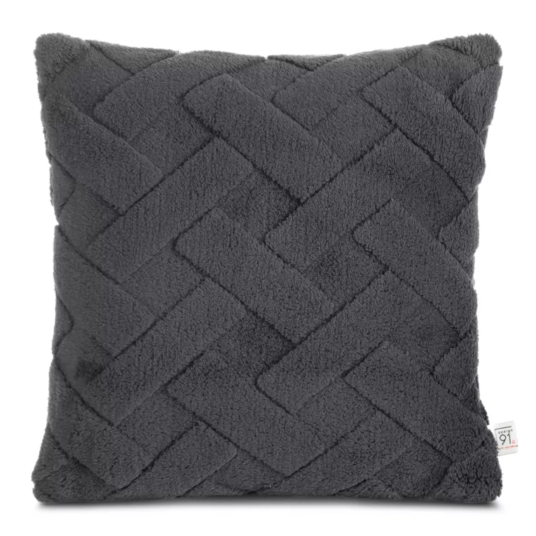 Poszewka na poduszkę 45x45 cm z miękkiego pluszu zdobiona wypukłym wzorem stalowa CARO DESIGN 93 Eurofirany