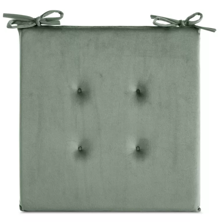 Poduszka na krzesło 40 x 40 x 3 cm welwetowa jasnomiętowa z ozdobnym pikowaniem i praktycznymi troczkami GAJA Eurofirany