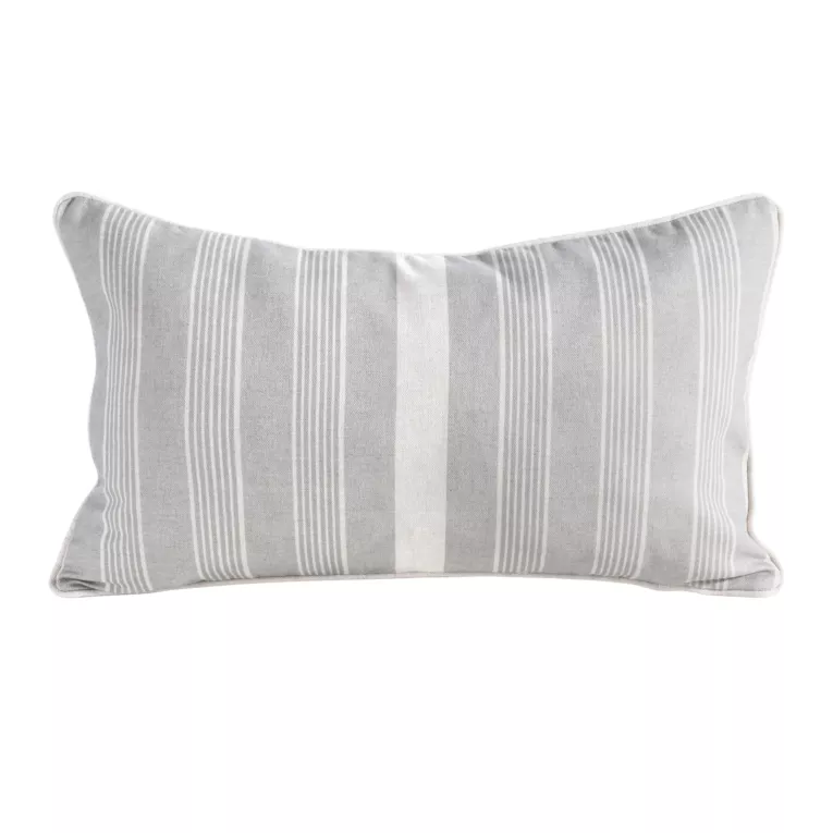 Poszewka na poduszkę 30x50 cm bawełniana z dodatkiem lnu beżowo, stalowa zdobiona subtelnym nadrukiem pasów  LEN Eurofirany