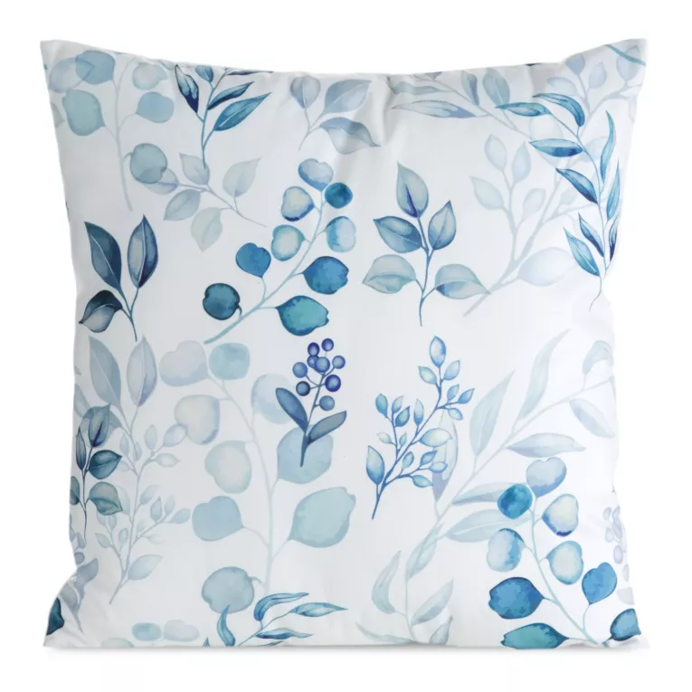 Poszewka na poduszkę 45x45 cm welwetowa zdobiona nadrukiem kwiatów biało, turkusowa MINK Eurofirany
