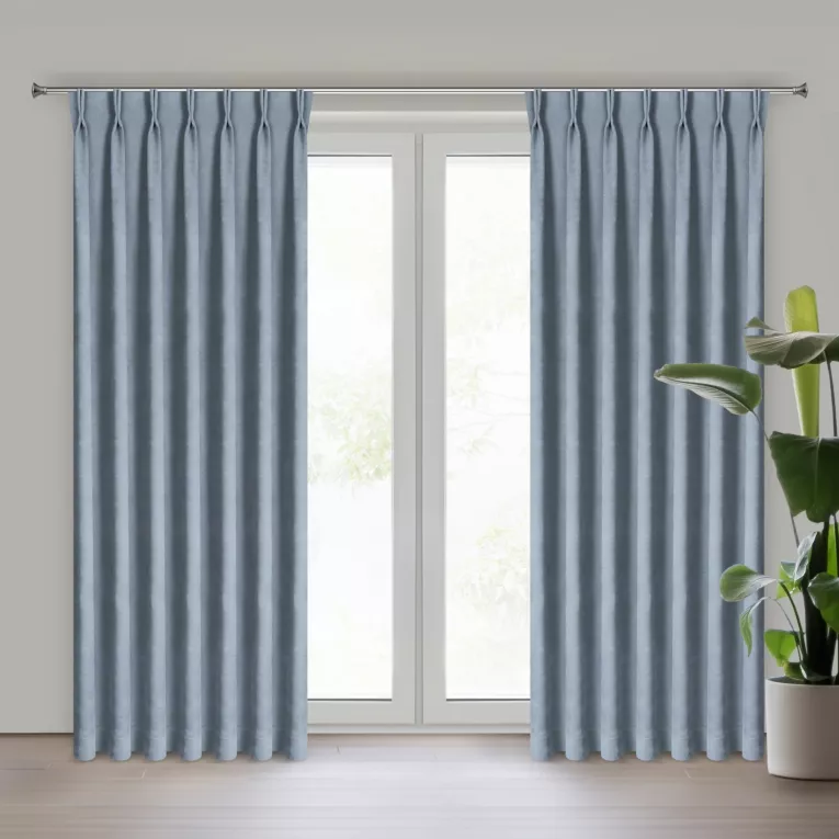 Zasłona niebieska z tkaniny welurowej 360x240 cm szerokość po zmarszczeniu flex 1:2 Dora Eurofirany