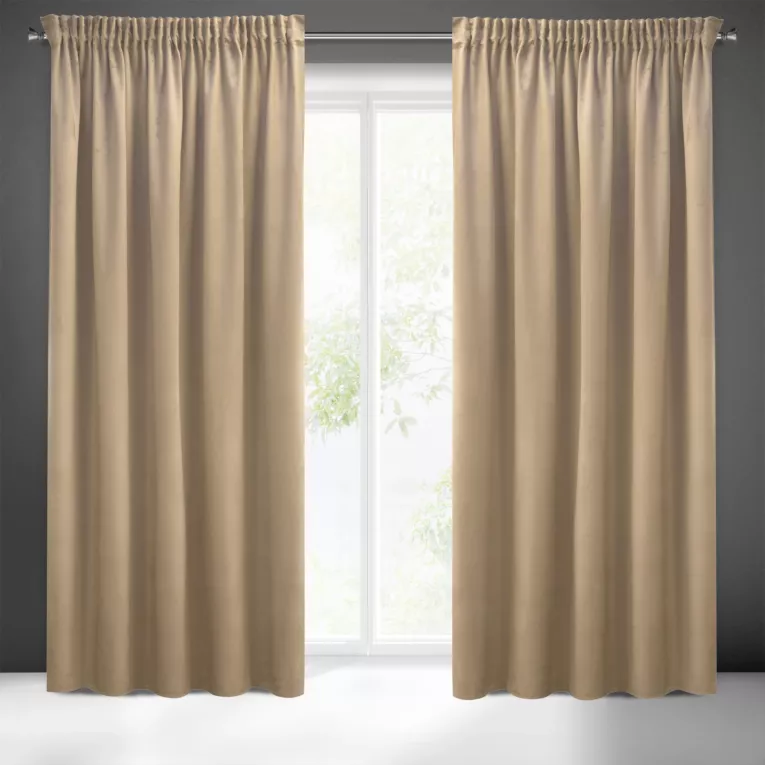 Zasłona ciemnobeżowa z gładkiego welwetu 140x270 taśma SIBEL Pierre Cardin Eurofirany