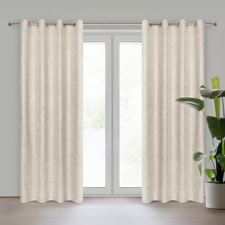 Zasłona beżowo, srebrna o płóciennym splocie ze złotym połyskiem 140x250 cm przelotka BLANKA Eurofirany