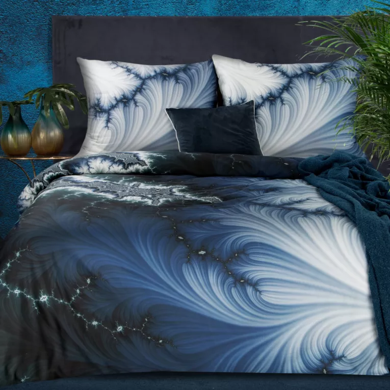 Ekskluzywna pościel 160x200 bawełniana kolor granatowy, biały z nowoczesnym wzorem Reina Line Eurofirany