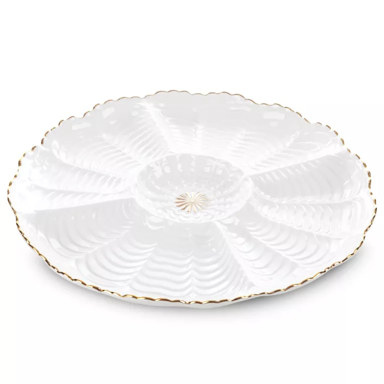 Patera ceramiczna GAIA z wytłaczanym wzorem i złotymi akcentami Eurofirany