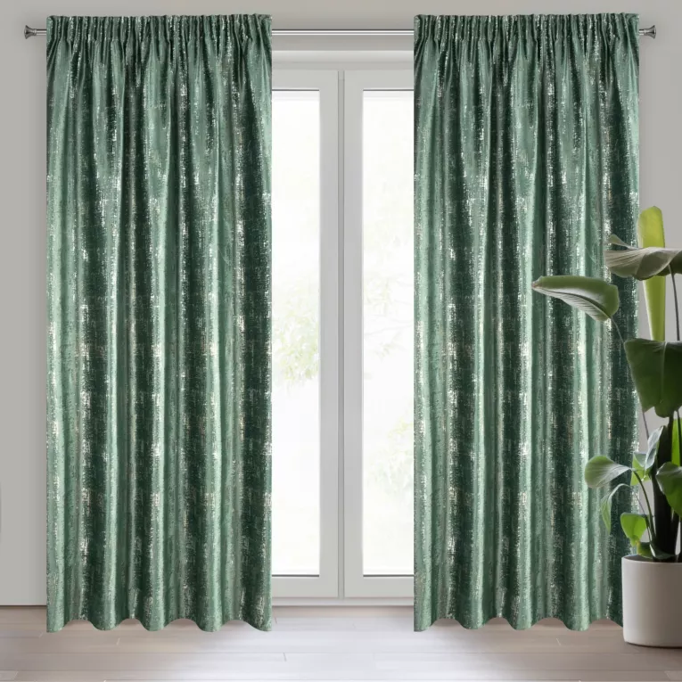Zasłona ciemnozielona z metalicznym nadrukiem, welwetowa 140x270 cm taśma VILMA DIVA LINE Eurofirany