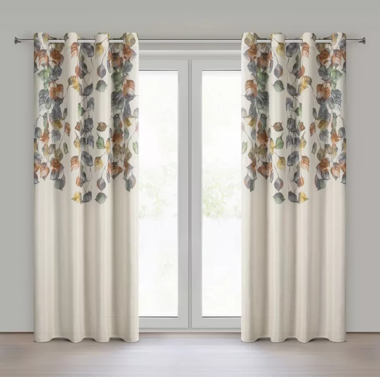 Zasłona naturalno, ruda o naturalnym splocie zdobiona motywem liści 140x250 cm przelotka - NORA Eurofirany