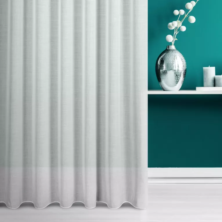 Firana szyta na taśmie 8 cm biała z gładkiej matowej etaminy, wykończona obciążnikiem