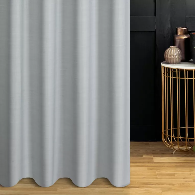 Zasłona szyta na taśmie fala srebrna z miękkiej tkaniny o naturalnym splocie w stylu ekologicznym