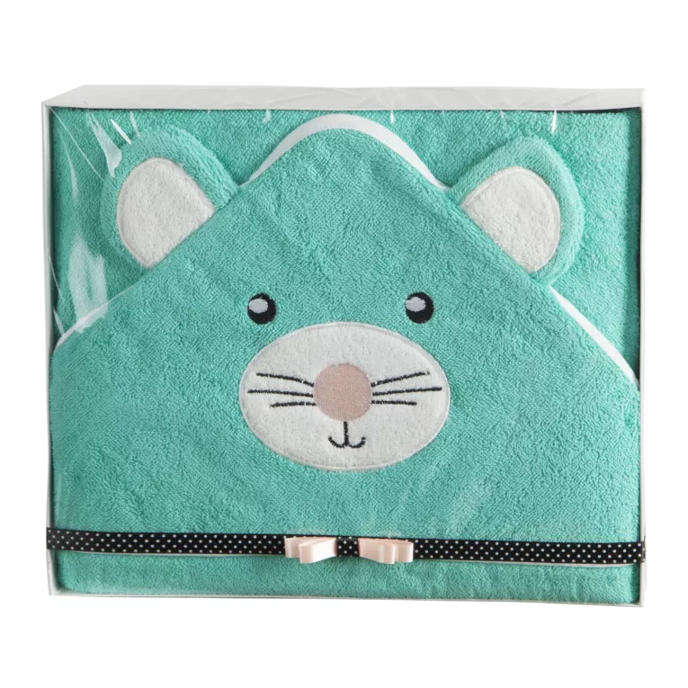 Zestaw upominkowy, ręcznik bawełniany 100x100 cm kolor miętowy z kapturkiem Eurofirany