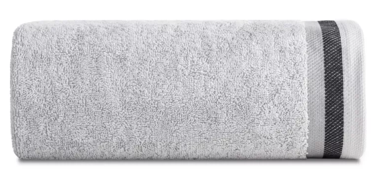 Ręcznik kąpielowy 50x90 cm bawełniany kolor jasnoszary z bordiurą w pasy 550 g/m2 NIKO Eurofirany