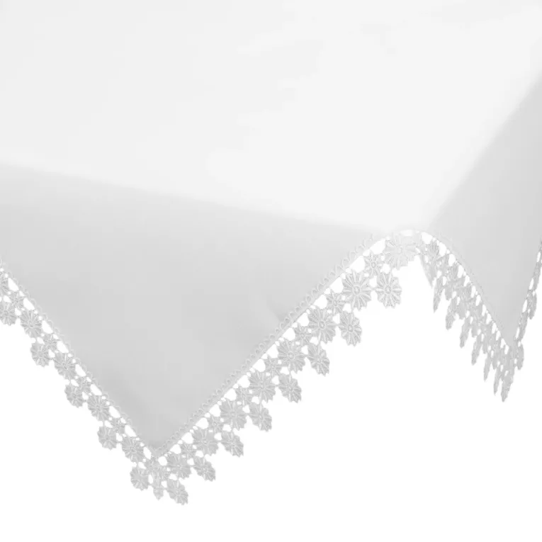 Obrus na stół 85x85 cm biały zdobiony haftowaną koronką - LAURA Eurofirany