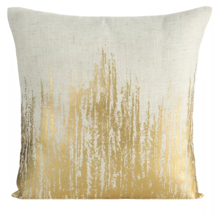 Poszewka na poduszkę 45x45 cm z dodatkiem lnu i błyszczącym nadrukiem naturalno, złota IMANI Eurofirany
