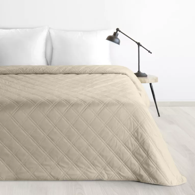 Narzuta welwetowa beżowa 220x240 cm pikowana metodą hot press wzór geometryczny LUIZ 8 DESIGN 91 Eurofirany