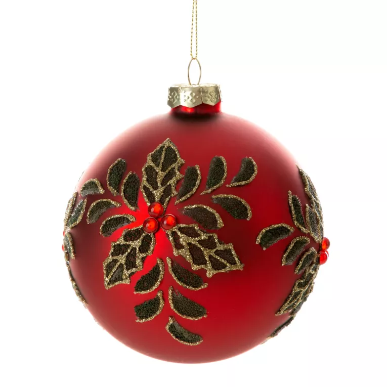 Klasyczna szklana bombka ręcznie zdobiona malowanym ostrokrzewem Eurofirany