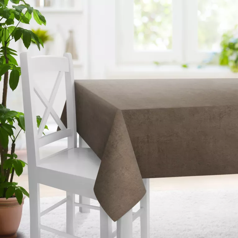 Obrus na wymiar brązowy z miękkiej półmatowej tkaniny welwetowej