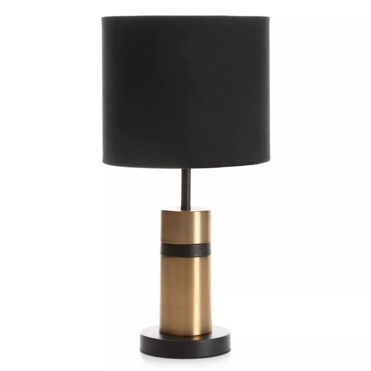 Lampa stołowa do salonu czarno, złota AGATA o designerskim kształcie z matowym abażurem Eurofirany